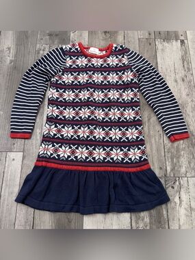 Hanna Andersson Girl Fair Isle Sweater Dress Navy Red White Snowflake Family 130